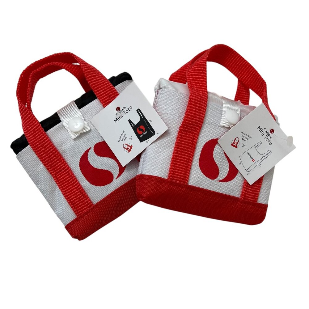 Safeway Mini Tote Reusable Foldable Grocery Bags - Set of 2 - Black and White